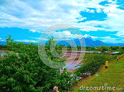 Mount, green, nature, view, trees, field, Sky, Blue, love, Rilax, travel, Indonesia Stock Photo