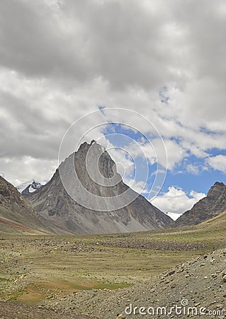 Mount Gumbok Rangan (Gonbo Rangjon). A Tibetan Buddhist sacred mountain which is located in Darcha-Padum trek route Stock Photo