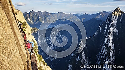 Tourists on the Plank Walk in the Sky, worlds most dangerous trail. Editorial Stock Photo