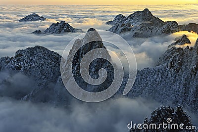 Mount Huangshan sunrise in winter Stock Photo