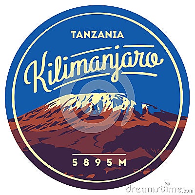 Mount Kilimanjaro in Africa, Tanzania outdoor adventure badge. Higest volcano on Earth illustration. Vector Illustration