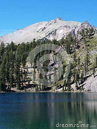 Mount Lassen, Mountain Lake Stock Photo