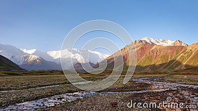 Mount Lenin seen from Basecamp in Kyrgyzstan taken in August 2018 Stock Photo