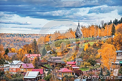 Mount Levitan in Plyos and houses Stock Photo