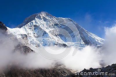 Mount Makalu with clouds, Nepal Himalayas Stock Photo