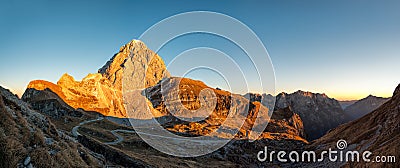 Mount Mangart, Slovenia - panoramic sunset view Stock Photo