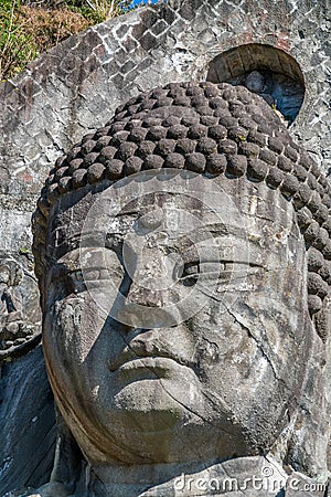 detail of the Great Buddha (Nihon-ji daibutsu). Mount Nokogiri (Nokogiriyama), Nihon-ji Temple complex, Chiba Prefecture, Japan Editorial Stock Photo