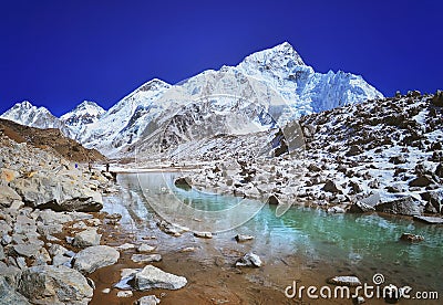 Mount Nuptse view and Mountain landscape view in Sagarmatha National Park Stock Photo