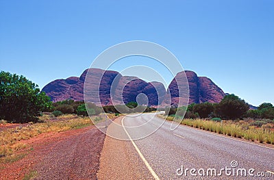 Mount Olga at the end of the road Stock Photo