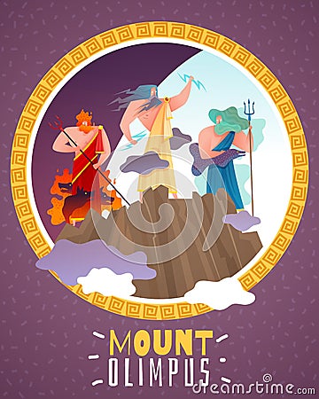 Mount Olimpus Cartoon Poster Vector Illustration