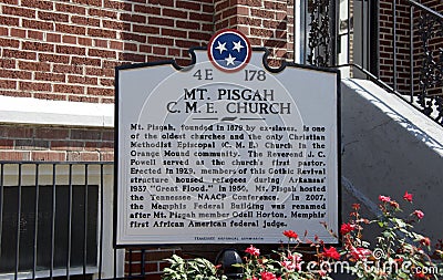 Mount Pisgah C.M.E Church Marker, Memphis, TN Editorial Stock Photo