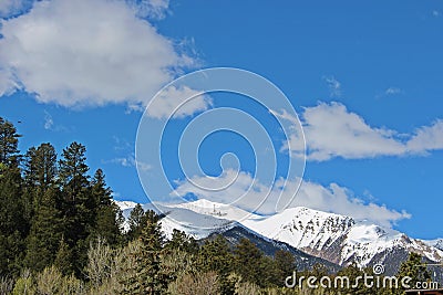 Mount Princeton, peaks covered in snow, in May in Nathrop, Colorado Stock Photo