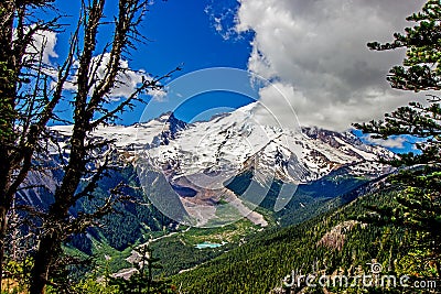 Mount Rainier, volcano landscape with Glacier, seen from Mount Rainier National Park in Washington State USA Stock Photo