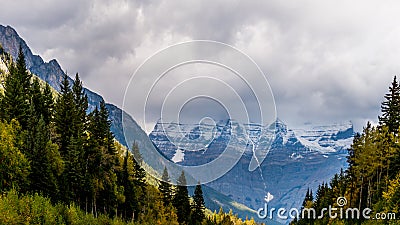 Mount Robson in the Clouds Stock Photo
