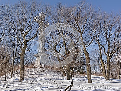 Mount Royal Cross on Mont Royal on a sunny winter day, Montreal Editorial Stock Photo