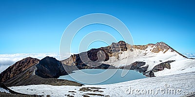 Mount ruapehu crater lake in summer with light snow Stock Photo