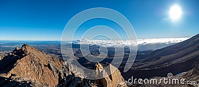 Mount ruapehu crater lake in summer with light snow Stock Photo