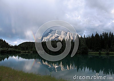 Mount Rundle Rainbow Stock Photo