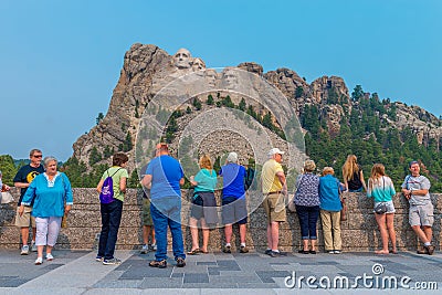 Mount Rushmore National Memorial - Tourists at the Grand View Terrace Editorial Stock Photo