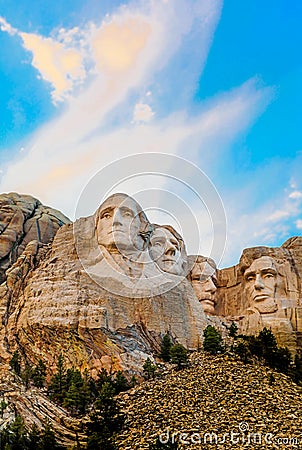 Mount Rushmore sunset colors Stock Photo