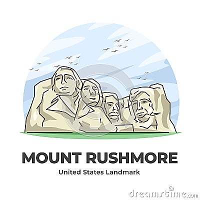 Mount Rushmore United States Landmark flat minimalist cartoon illustration Vector Illustration