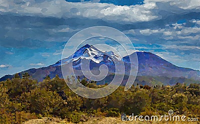 Mount Shasta Digital Watercolor Painting Stock Photo