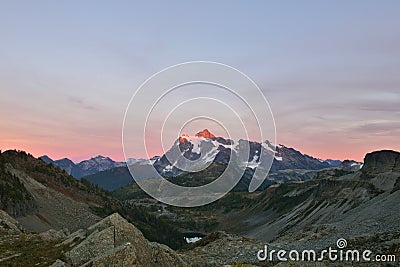 Mount Shuksan Sunset, viewed from Herman Saddle slopes Stock Photo