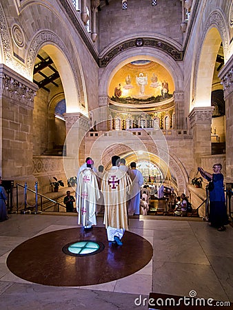 MOUNT TABOR, ISRAEL, July 10, 2015: Inside the Church of the Transfiguration on Mount Tabor Editorial Stock Photo