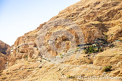 Mount of Temptation next to Jericho - place where Jesus was temp Stock Photo