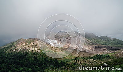 Mount Usu, active volcano at the south of Lake Toya, Hokkaido, j Stock Photo