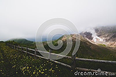 Mount Usu, active volcano at the south of Lake Toya, Hokkaido, j Stock Photo