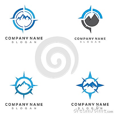 Mountain adventure logo design. Compass icon symbol. Vector Illustration