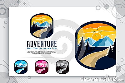 Mountain Adventure vector logo with badge concept design. Template Illustration mountain as a symbol of explorer wild nature Vector Illustration