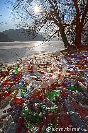 Plastic garbage lake Stock Photo