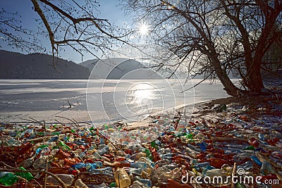 Plastic garbage lake Stock Photo