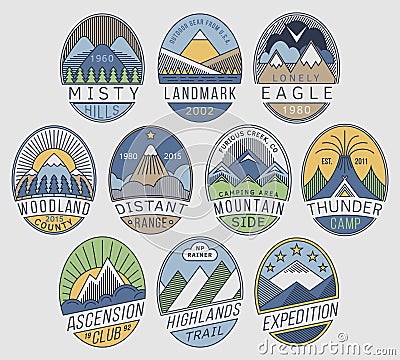 Mountain badges linear 2color Vector Illustration