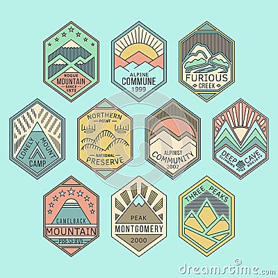 Mountain badges linear 1color Vector Illustration