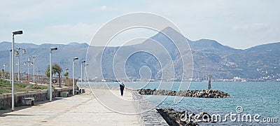 Mountain and Beach landscapes in Heraklion City on Crete Island with yachts and boats in Greece. Editorial Stock Photo