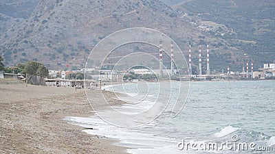 Mountain and Beach landscapes in Heraklion City on Crete Island with yachts and boats in Greece. Stock Photo