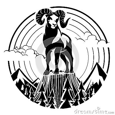 Mountain bighorn sheep. Vector Illustration