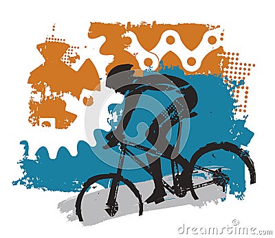 Mountain bike, Cyclist and bicycle parts bacground. Vector Illustration