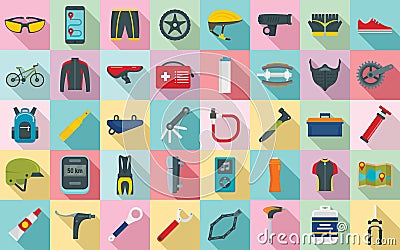 Mountain bike icons set, flat style Vector Illustration