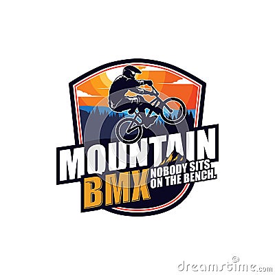 mountain bike logo. Abstract blue illustration. Various bicycle labels and emblems and mblem concept logo Stock Photo