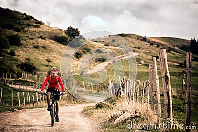 Mountain biker riding MTB bicycle Stock Photo