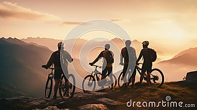 Mountain Biking Adventure At Sunset Stock Photo
