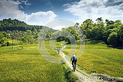 Mountain biking in Nepal. Editorial Stock Photo