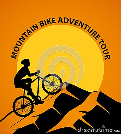 Mountain Biking at Sunset Vector Illustration