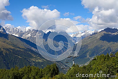 Mountain cableway. Georgia. Svaneti. Mestia. Stock Photo