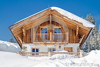 Mountain chalet in the alps in winter Stock Photo