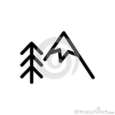 Mountain and Christmas tree icon vector. Isolated contour symbol illustration Vector Illustration